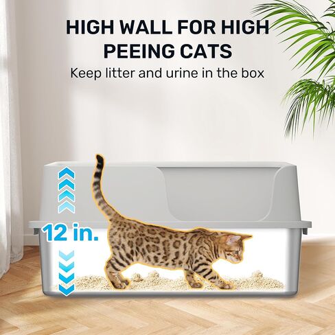 FUKUMARU Stainless Steel Litter Box with Lid, Extra Large Metal Cat Litter Box with Two Bags Litter, High Side Enclosed Litter Tray for Big Cats, Non-Sticky, Easy Cleaning, XL, Includes Litter&Scoop in Kuwait