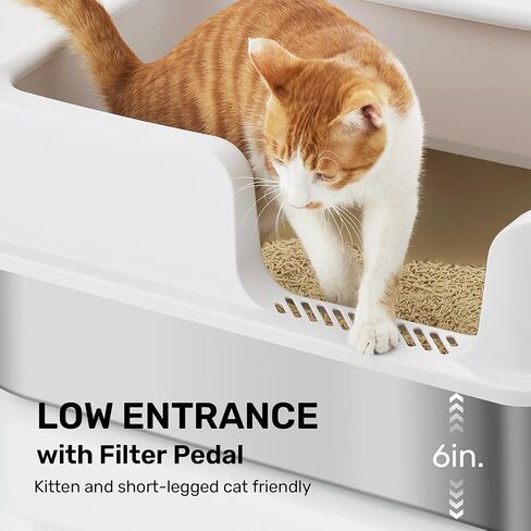 FUKUMARU Stainless Steel Litter Box with Lid, Extra Large Metal Cat Litter Box with Two Bags Litter, High Side Enclosed Litter Tray for Big Cats, Non-Sticky, Easy Cleaning, XL, Includes Litter&Scoop in Kuwait