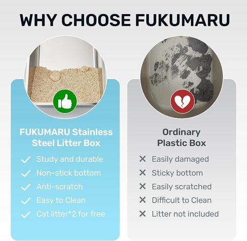 FUKUMARU Stainless Steel Litter Box with Lid, Extra Large Metal Cat Litter Box with Two Bags Litter, High Side Enclosed Litter Tray for Big Cats, Non-Sticky, Easy Cleaning, XL, Includes Litter&Scoop in Kuwait