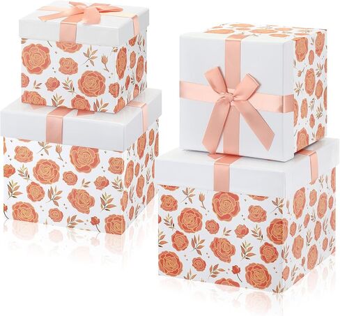 Cholemy 4pcs Gift Boxes with Lids Nesting Squared Boxes Decorative Gift Box for Mother's Day Presents Flower Birthday Bridesmaid Wedding Christmas Party Favor(Classic Flower) in Kuwait