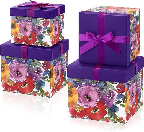 Cholemy 4pcs Gift Boxes with Lids Nesting Squared Boxes Decorative Gift Box for Mother's Day Presents Flower Birthday Bridesmaid Wedding Christmas Party Favor(Classic Flower) in Saudi Arabia