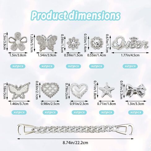 22Pcs Accessories Charms for Bogg Bag, Butterfly Flower Pearl and Chain Charms Sparkling Decoration for Totes Bag,Insert Silver Charms for Rubber Beach Totes in Saudi Arabia