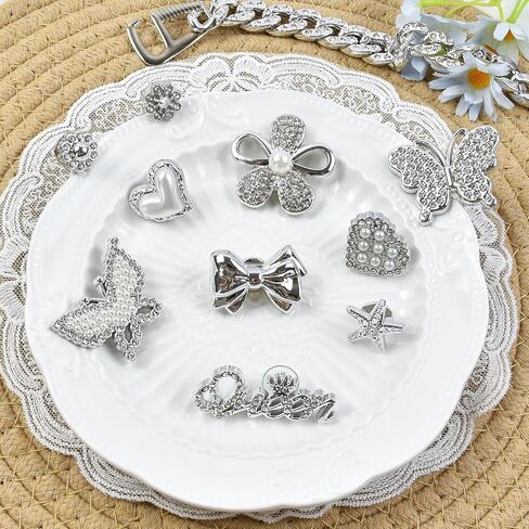 22Pcs Accessories Charms for Bogg Bag, Butterfly Flower Pearl and Chain Charms Sparkling Decoration for Totes Bag,Insert Silver Charms for Rubber Beach Totes in Saudi Arabia