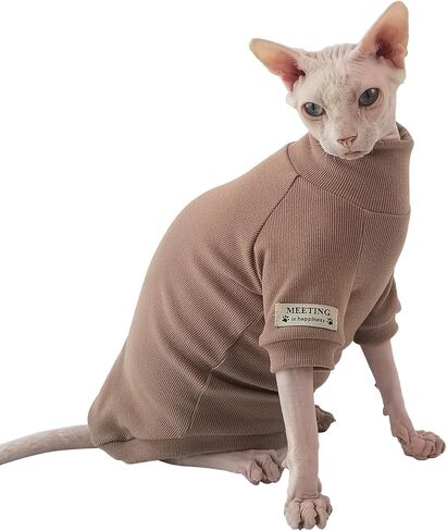 Sphynx Cats Solid Warm Fleece Shirt, Hairless cat Clothes, Turtleneck Sweater for Sphynx, Warm Wool Clothes for Autumn and Winter, Hairless Cats and Small Dogs Apparel with Sleeves (Pink,Small) in Saudi Arabia