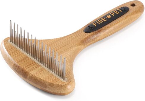 Dog Undercoat Rake Cat Grooming Rake with Wooden Handle Dematting Undercoat Brush for Medium Hair Coat Rake for Dogs Knot Removal and Shedding Control L in Saudi Arabia