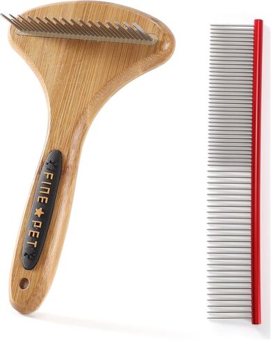 Dog Undercoat Rake Cat Grooming Rake with Wooden Handle Dematting Undercoat Brush for Medium Hair Coat Rake for Dogs Knot Removal and Shedding Control L in Saudi Arabia