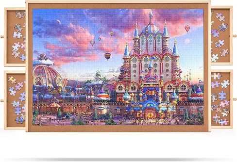 1000 Pieces Puzzle Board with 4 Drawers and Cover, 22"x30" Wooden Jigsaw Puzzle Table for Adults, Portable Puzzle Organizer & Storage System, Birthday Gift for Mom (Small) in Saudi Arabia