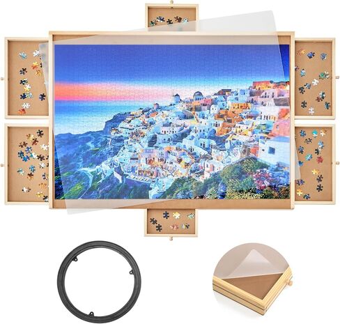 1000 Pieces Puzzle Board with 4 Drawers and Cover, 22"x30" Wooden Jigsaw Puzzle Table for Adults, Portable Puzzle Organizer & Storage System, Birthday Gift for Mom (Small) in Saudi Arabia