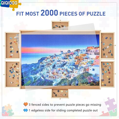 1000 قطعة ألغاز لوحة مع 4 أدراج وغطاء ، 22 "× 30" طاولة ألغاز خشبية للبالغين ، منظم الألغاز المحمولة ونظام التخزين ، هدية عيد ميلاد أمي (صغيرة) in Kuwait