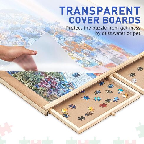 1000 قطعة ألغاز لوحة مع 4 أدراج وغطاء ، 22 "× 30" طاولة ألغاز خشبية للبالغين ، منظم الألغاز المحمولة ونظام التخزين ، هدية عيد ميلاد أمي (صغيرة) in Kuwait