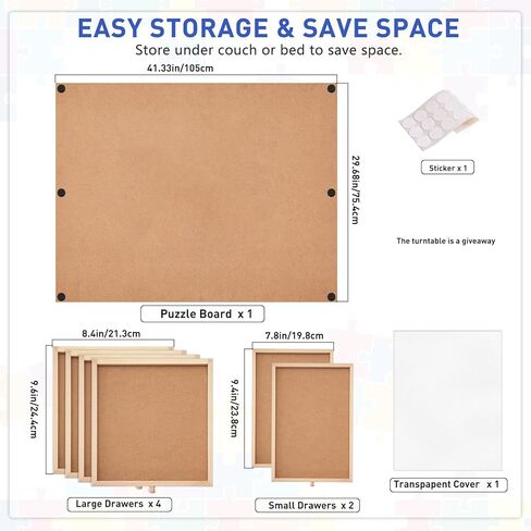 1000 قطعة ألغاز لوحة مع 4 أدراج وغطاء ، 22 "× 30" طاولة ألغاز خشبية للبالغين ، منظم الألغاز المحمولة ونظام التخزين ، هدية عيد ميلاد أمي (صغيرة) in Kuwait