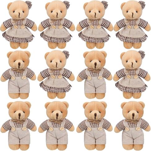 12 Pieces Mini Bear Stuffed Animals, Mini Couple Plush Bear with Burlap Clothes Little Animal Toys for Birthday Wedding Decorations Christmas Party Favors Supplies(Multicolored,Fresh Style) in Saudi Arabia