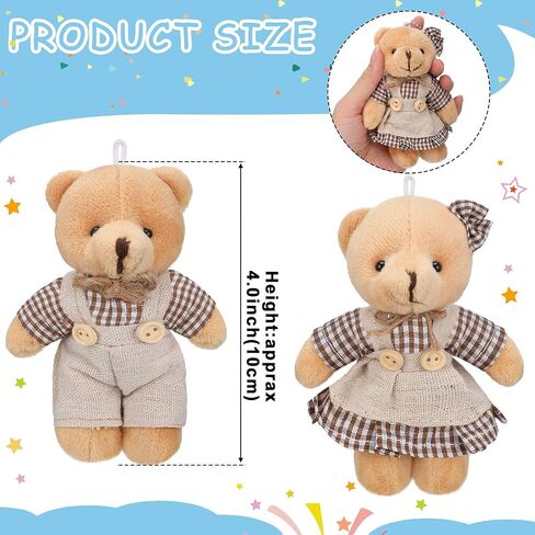 12 Pieces Mini Bear Stuffed Animals, Mini Couple Plush Bear with Burlap Clothes Little Animal Toys for Birthday Wedding Decorations Christmas Party Favors Supplies(Multicolored,Fresh Style) in Saudi Arabia