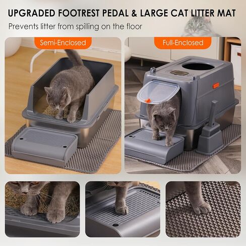 Stainless Steel Cat Litter Box with Lid, Front Entry Top Exit Metal Litter Box XL with Cover, Extra Enclosed Litter Boxes with Litter Scoop & Litter Mat, Non-Sticky, Non-Odor, Dark Grey in Saudi Arabia