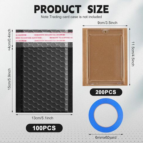Tatuo 301 Pcs Trading Card Shipping Protector Set Include 200 Corrugated Cardboard Sheets Inserts 100 Poly Bubble Mailers Padded Envelopes and Masking Tape(Black) in Saudi Arabia
