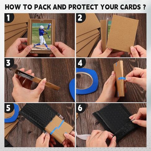 Tatuo 301 Pcs Trading Card Shipping Protector Set Include 200 Corrugated Cardboard Sheets Inserts 100 Poly Bubble Mailers Padded Envelopes and Masking Tape(Black) in Saudi Arabia