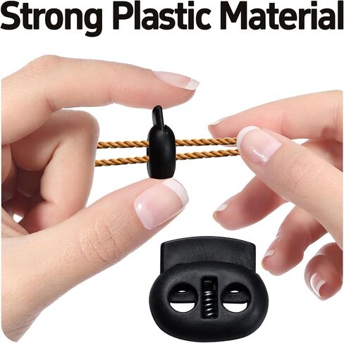 pson 100PCS Plastic Spring Cord Lock Toggle Stopper, Black Single Hole Fastener Slider Buttons, Clip End Stopper for Drawstrings, Shoelaces and Bags in Kuwait