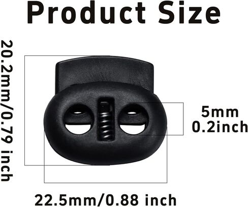 pson 100PCS Plastic Spring Cord Lock Toggle Stopper, Black Single Hole Fastener Slider Buttons, Clip End Stopper for Drawstrings, Shoelaces and Bags in Kuwait