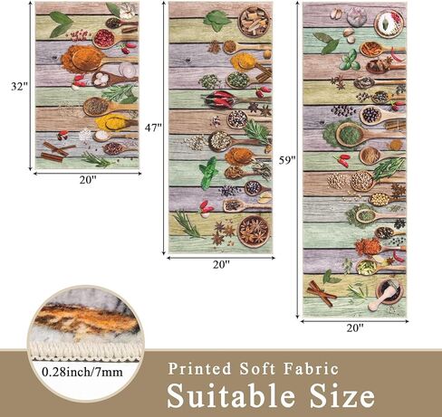 مجموعات سجاد مطبخ Vaukki Boho من 3 قطع، سجادات مطبخ قابلة للغسل للأرضية، سجادة أرضية ناعمة غير قابلة للانزلاق للمطبخ وغرفة الغسيل والممر (أزرق مخضر، 20 بوصة × 32 بوصة + 20 بوصة × 47 بوصة + 20 بوصة × 59 بوصة '') in Kuwait