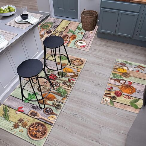 مجموعات سجاد مطبخ Vaukki Boho من 3 قطع، سجادات مطبخ قابلة للغسل للأرضية، سجادة أرضية ناعمة غير قابلة للانزلاق للمطبخ وغرفة الغسيل والممر (أزرق مخضر، 20 بوصة × 32 بوصة + 20 بوصة × 47 بوصة + 20 بوصة × 59 بوصة '') in Kuwait