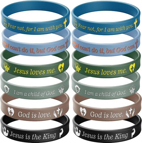 12 Piece Christian Bible Verse Rubber Wristbands - Inspirational, Strength, Faith, Hope, Believe in Jesus Bracelets with Christian Symbols and Scripture Verses in Saudi Arabia