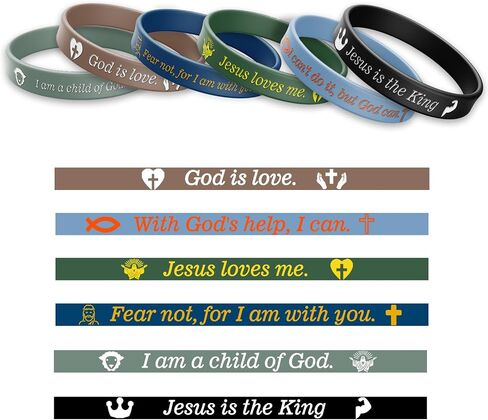 12 Piece Christian Bible Verse Rubber Wristbands - Inspirational, Strength, Faith, Hope, Believe in Jesus Bracelets with Christian Symbols and Scripture Verses in Saudi Arabia