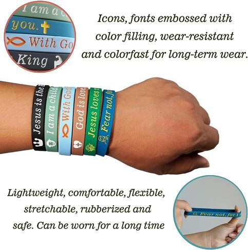 12 Piece Christian Bible Verse Rubber Wristbands - Inspirational, Strength, Faith, Hope, Believe in Jesus Bracelets with Christian Symbols and Scripture Verses in Saudi Arabia