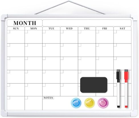 Monthly Calendar Dry Erase Board, 16"x12" White Board Dry Erase for Wall, Small Hanging Dry Erase Board, Double-Sided White Board for Home, Office, or School in Kuwait