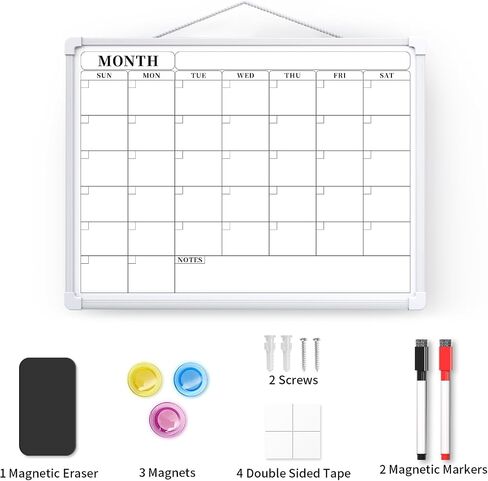 Monthly Calendar Dry Erase Board, 16"x12" White Board Dry Erase for Wall, Small Hanging Dry Erase Board, Double-Sided White Board for Home, Office, or School in Saudi Arabia