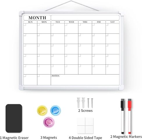 Monthly Calendar Dry Erase Board, 16"x12" White Board Dry Erase for Wall, Small Hanging Dry Erase Board, Double-Sided White Board for Home, Office, or School in Kuwait