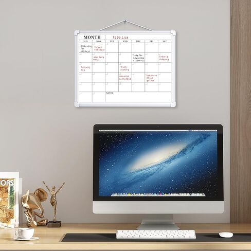 Monthly Calendar Dry Erase Board, 16"x12" White Board Dry Erase for Wall, Small Hanging Dry Erase Board, Double-Sided White Board for Home, Office, or School in Kuwait