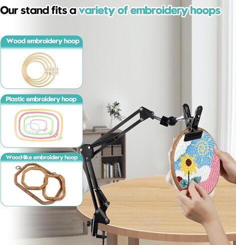 2Pcs Adjust Embroidery Hoop Stand Hand Embroidery Hoop Holder Metal Embroidery Lap Stand Folding Hand Embroidery Stand Lap Cross Stitch Stand(Black) in Saudi Arabia