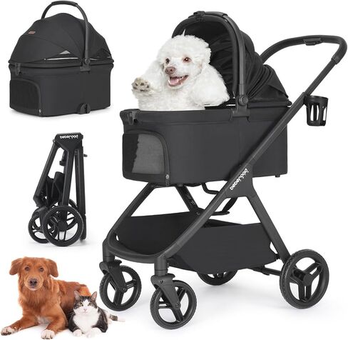 X-5 Luxury Pet Stroller for Medium Dog Under 55lbs or 2 Small Dogs & Cats, Foldable and Carrier -Detachable (Black) in Saudi Arabia