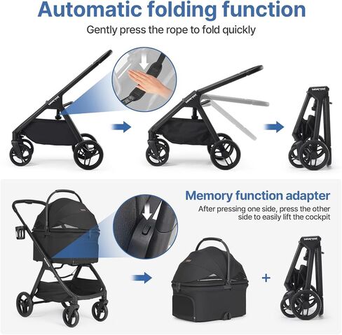 X-5 Luxury Pet Stroller for Medium Dog Under 55lbs or 2 Small Dogs & Cats, Foldable and Carrier -Detachable (Black) in Saudi Arabia
