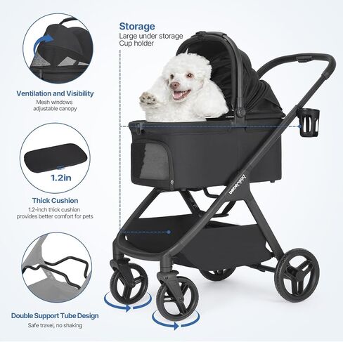 X-5 Luxury Pet Stroller for Medium Dog Under 55lbs or 2 Small Dogs & Cats, Foldable and Carrier -Detachable (Black) in Saudi Arabia