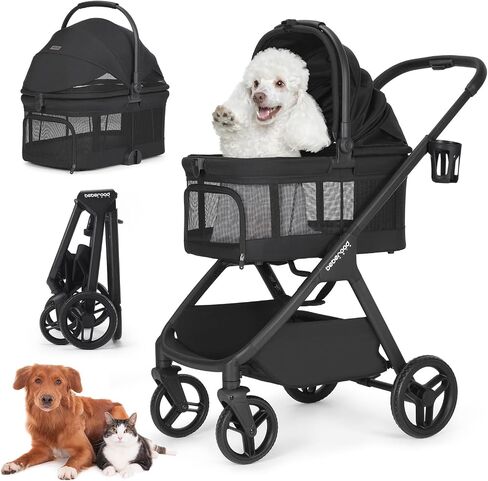 X-5 Luxury Pet Stroller for Medium Dog Under 55lbs or 2 Small Dogs & Cats, Foldable and Carrier -Detachable (Black) in Saudi Arabia