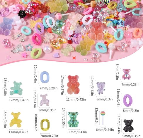 EditTime 275 قطعة من حليات الأظافر المصنوعة من الأكريليك الراتنج ثلاثية الأبعاد من الصوف والحلوى على شكل قلب وفاكهة الدب والأرنب ومستلزمات سجل القصاصات للحرف اليدوية لصناعة المجوهرات (متعددة الألوان 7) in Kuwait