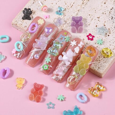 EditTime 275 قطعة من حليات الأظافر المصنوعة من الأكريليك الراتنج ثلاثية الأبعاد من الصوف والحلوى على شكل قلب وفاكهة الدب والأرنب ومستلزمات سجل القصاصات للحرف اليدوية لصناعة المجوهرات (متعددة الألوان 7) in Kuwait