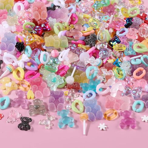 EditTime 275 قطعة من حليات الأظافر المصنوعة من الأكريليك الراتنج ثلاثية الأبعاد من الصوف والحلوى على شكل قلب وفاكهة الدب والأرنب ومستلزمات سجل القصاصات للحرف اليدوية لصناعة المجوهرات (متعددة الألوان 7) in Kuwait