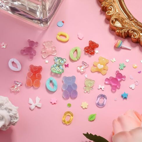 EditTime 275 قطعة من حليات الأظافر المصنوعة من الأكريليك الراتنج ثلاثية الأبعاد من الصوف والحلوى على شكل قلب وفاكهة الدب والأرنب ومستلزمات سجل القصاصات للحرف اليدوية لصناعة المجوهرات (متعددة الألوان 7) in Kuwait