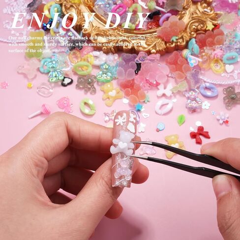 EditTime 275 قطعة من حليات الأظافر المصنوعة من الأكريليك الراتنج ثلاثية الأبعاد من الصوف والحلوى على شكل قلب وفاكهة الدب والأرنب ومستلزمات سجل القصاصات للحرف اليدوية لصناعة المجوهرات (متعددة الألوان 7) in Kuwait