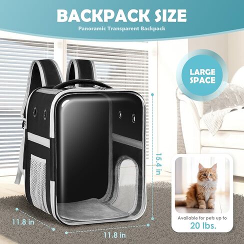 CALL CAT Backpack Carrier Dog and Cats Backpack Pbeble ، حاملة كيس CAT CAPSULE ، حقائب ظهر للحيوانات الأليفة بانوراما للتنفس ومناسبة لركوب الدراجات/السفر/التخييم/المشي (أسود) in Kuwait