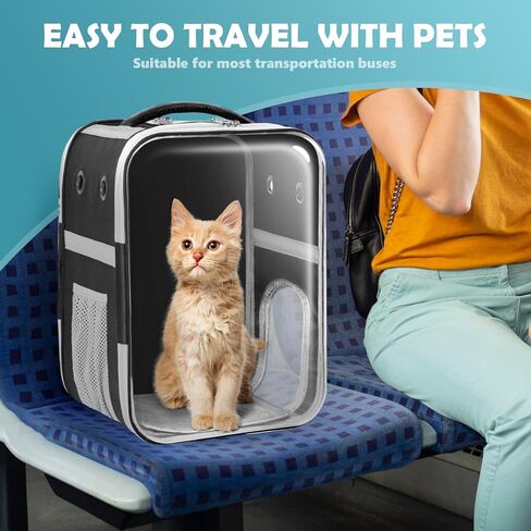 CALL CAT Backpack Carrier Dog and Cats Backpack Pbeble ، حاملة كيس CAT CAPSULE ، حقائب ظهر للحيوانات الأليفة بانوراما للتنفس ومناسبة لركوب الدراجات/السفر/التخييم/المشي (أسود) in Kuwait
