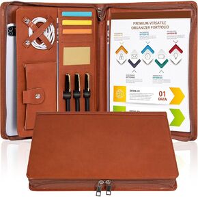 Portfolio Binder with Zipper, Vegan Pu Leather Padfolio for Men and Women, Business Document Organizer with A4 Letter Sized Writing Pad Holder, Laptop Pocket,and Business Card（Brown） in Kuwait