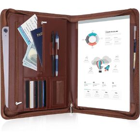 Portfolio Binder with Zipper, PU Leather Padfolio Organizer, Business Zipper Tablet Portfolio for Men and Women, Present for Mother’s Day (Black)