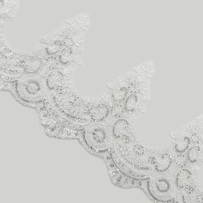 3 Yards 9 Inches Width Silver Beaded Lace Trim, Sequin Flower Embroidery Lace Ribbon, Sequins Lace Mesh Trim, Lace Edging for Sewing Craft Supplies Fabric Bridal Wedding