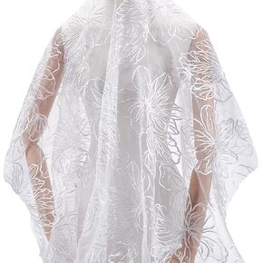 MAYJOYDIY 2 Yards White Leaves Mesh Lace Fabric 68inch/175cm Floral Leaf Embroidered Lace Trim Fabrics Wedding Accessories Tulle for DIY Wedding Dresses Half Skirt Dress Curtains Background