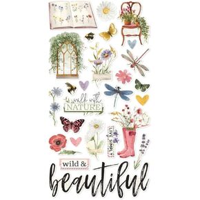 Simple Vintage Meadow Flowers Chipboard Stickers-6"X12"