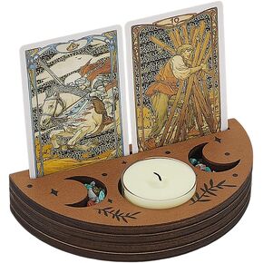 FINGERINSPIRE 3-Tier Tarot Card Holder Wood Rectangle Camel Color Tarot Card Stand Moon Phase Design Witchcraft Tarot Card Display Rack For Displaying Your Daily Affirmation Cards, Wiccan Decoration