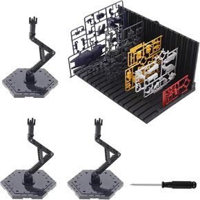 2 قطعة من طرازات طراز Gundam نظام عرض ونظام تخزين عداء مع قاعدة عمل ، مناسبة لمكانة طراز Gundam و HG و MG و RG Displance Display STAND ， Black. (مجموعة تركيبة)